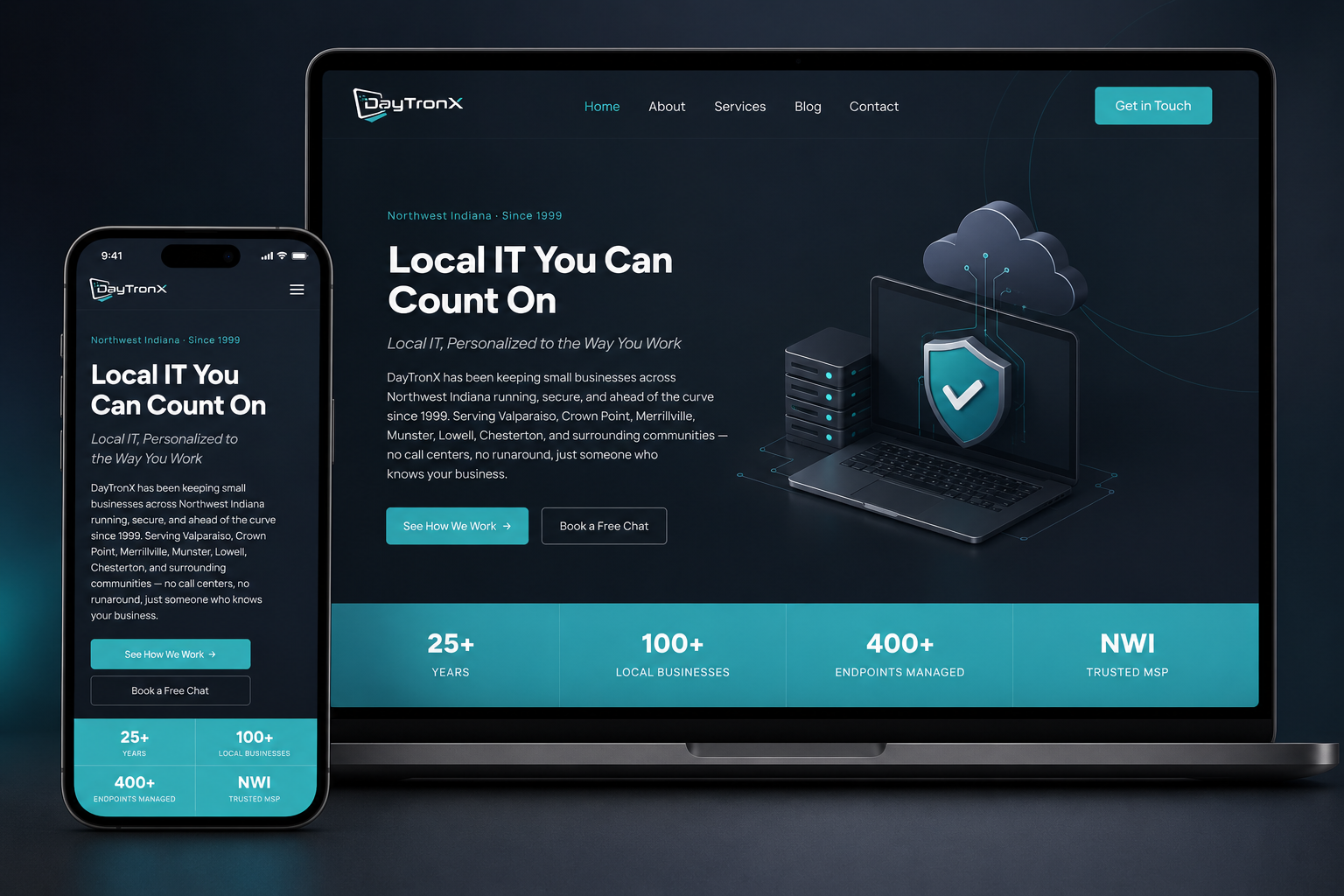 DayTronX marketing website hero screen